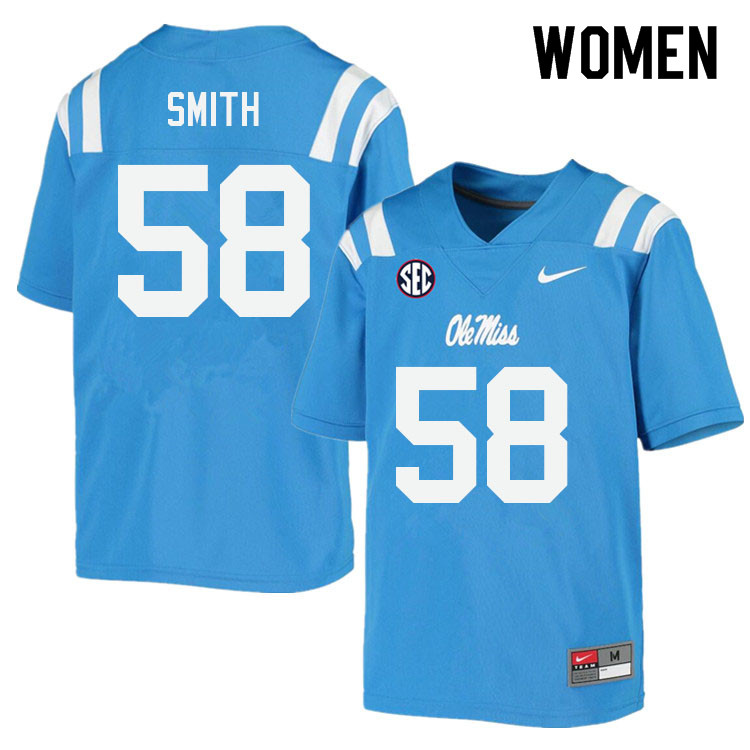 Demarcus Smith Ole Miss Rebels NCAA Women's Powder Blue #58 Stitched Limited College Football Jersey YNA0558KJ